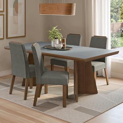 Conjunto Sala de Jantar Arles 4 Lugares Tampo MDP Rustic Cinza Silver 160CM Madesa