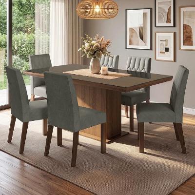 Conjunto Sala de Jantar Dinan 6 Lugares Tampo em Vidro Rustic 160CM Madesa