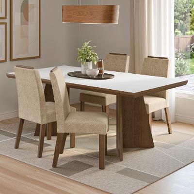 Conjunto Sala de Jantar Arles 4 Lugares Tampo MDF Rustic e Branco 160CM Madesa