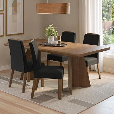 Conjunto Sala de Jantar Arles 4 Lugares Tampo MDP Pés Trapézio Marrom 160CM Madesa