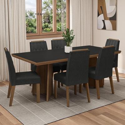Conjunto de Jantar Sarlat 6 Lugares Tampo MDP Pés Trapézio Rustic Preto Oxford 160CM Madesa