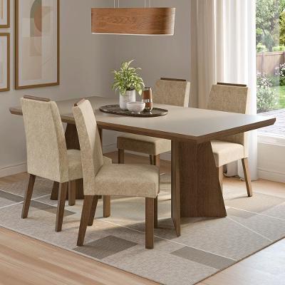 Conjunto de Jantar Arles 4 Lugares Tampo MDF Pés Trapézio Marrom 160CM Madesa
