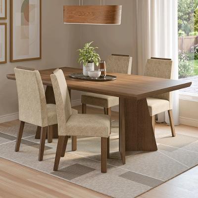 Conjunto de Jantar Arles 4 Lugares Tampo MDP Pés Trapézio Marrom 160CM Madesa
