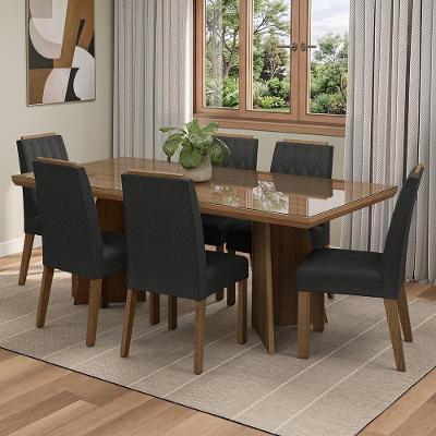 Conjunto de Jantar Pienza 6 Lugares Tampo em Vidro com Cadeiras Oxford Marrom 160CM Madesa