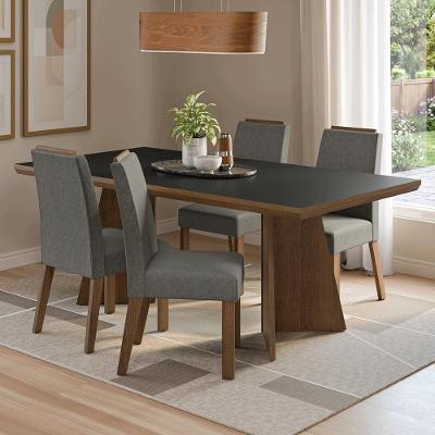 Conjunto de Jantar Arles 4 Lugares Tampo MDP Pés Trapézio Rustic Preto e Silver 160CM Madesa