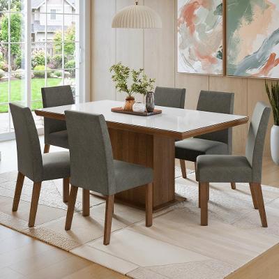 Conjunto de Jantar Alba 6 Lugares Tampo em Vidro Mesa Rustic e Cadeiras Silver 160CM Madesa