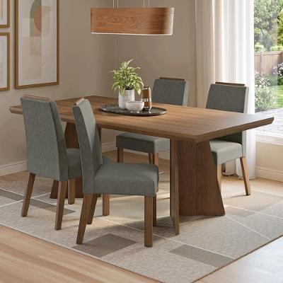 Conjunto de Jantar Arles 4 Lugares Tampo MDF Pés Trapézio Marrom 160CM Madesa