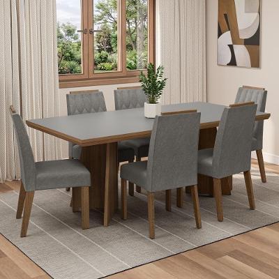 Conjunto Sala de Jantar Sarlat 6 Lugares Tampo MDP Pés Trapézio Rustic e Cinza 160CM Madesa