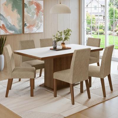 Conjunto Sala de Jantar Grasse 6 Lugares Tampo MDP Base Pedestal Rustic e Branco 160CM Madesa