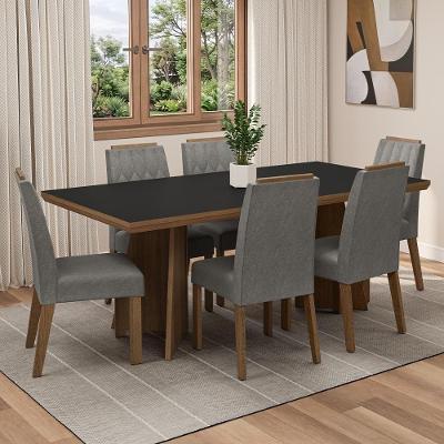 Conjunto Sala de Jantar Sarlat 6 Lugares Tampo MDP Rustic e Preto 160CM Madesa