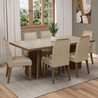 Conjunto Sala de Jantar Sarlat 6 Lugares Tampo MDF Pés Trapézio Rustic Cinza 160CM Madesa