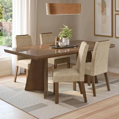 Conjunto Sala de Jantar Todi 4 Lugares Tampo em Vidro Marrom 160CM Madesa