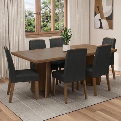 Conjunto Sala de Jantar Sarlat 6 Lugares Tampo MDF Pés Trapézio Marrom 160CM Madesa