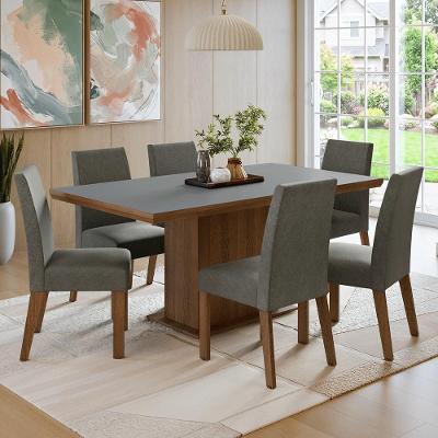 Conjunto Sala de Jantar Grasse 6 Lugares Tampo MDP Base Pedestal Rustic e Cadeiras Silver 160CM