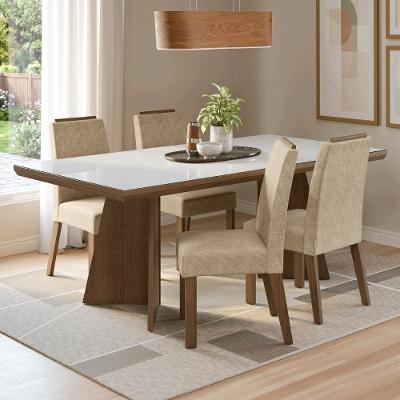Conjunto Sala de Jantar Todi 4 Lugares Tampo em Vidro Rustic 160CM Madesa