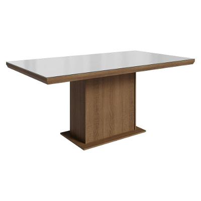 Mesa de Jantar 5275 6 Lugares Retangular com Tampo de Vidro Rustic Branco 160CM Madesa