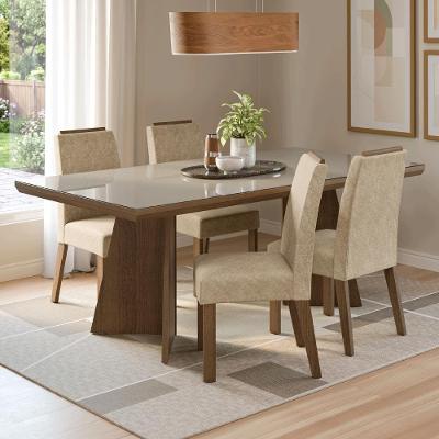 Conjunto Sala de Jantar Todi 4 Lugares Tampo em Vidro Marrom 160CM Madesa