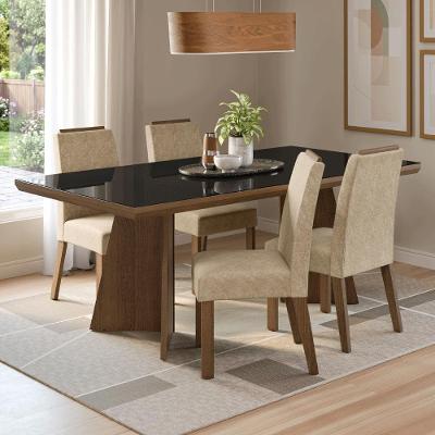 Conjunto Sala de Jantar Todi 4 Lugares Tampo em Vidro Rustic Madesa 160CM