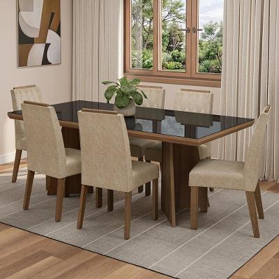 Conjunto Sala de Jantar Pienza 6 Lugares Tampo em Vidro com Moldura Rustic Preto e Imperial 160CM