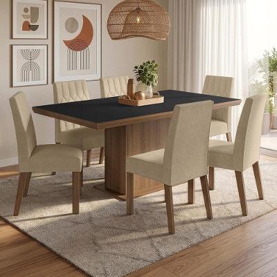 Conjunto Sala de Jantar Luso 6 Lugares Tampo MDP Base Pedestal Marrom 160CM Madesa