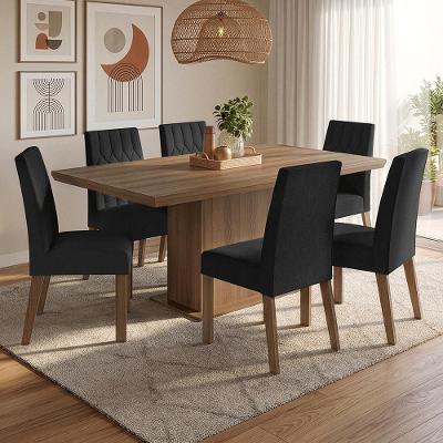 Conjunto Sala de Jantar Luso 6 Lugares Tampo MDP Marrom 160CM Madesa