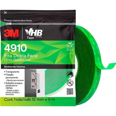 Fita Adesiva VHB 4910 Dupla Face Acrílica Incolor para Metais e Vidros 12MM X 5M 3M Brasil