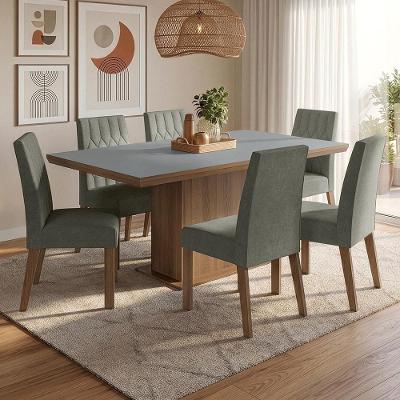 Conjunto de Jantar Luso 6 Lugares Tampo MDP Base Pedestal Rustic Cinza e Silver 160CM Madesa
