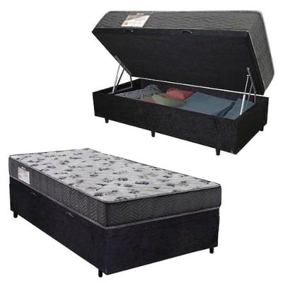 Cama Box com Baú Solteiro Espuma Macia Acoplada 10cm Preto 88CM