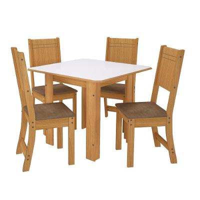 Conjunto Lisboa 4 Lugares Tampo MDF com Bordas Desquinadas Freijó e Offwhite 90CM Indékes