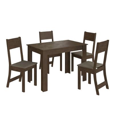 Conjunto de Jantar Atlanta 4 Lugares Tampo MDF Assentos Acolchoados Noce e Cacau 108CM Indékes