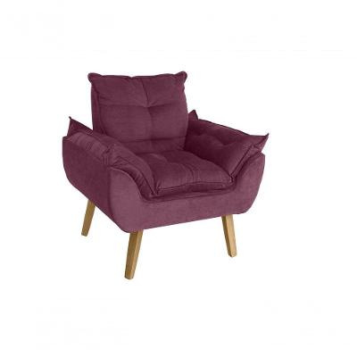 Poltrona Opala Decorativa com Pés Palito em Suede Veludo Light Vinho SMF Decor