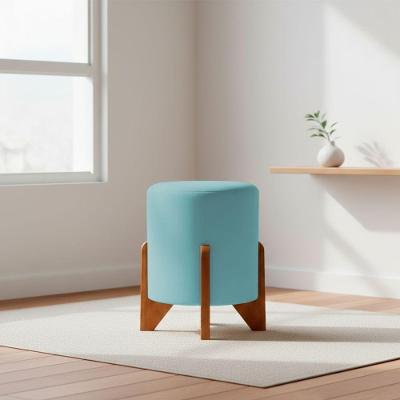 Puff Eloah Redondo Madeira Espuma Suede Castanho Clique & Decore