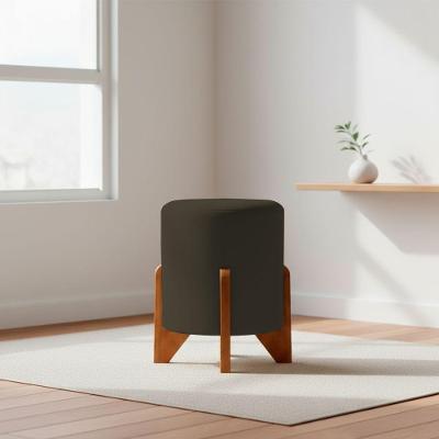 Puff Eloah Redondo Assento Espuma Suede Café Clique & Decore