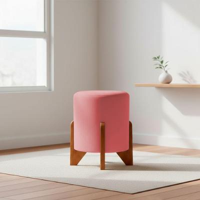 Puff Redondo Eloah Suede Assento Espuma Marrom Clique & Decore