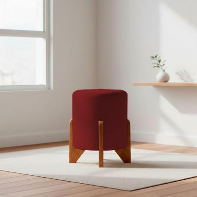 Puff Eloah Redondo Estrutura Madeira Suede Castanho Clique & Decore