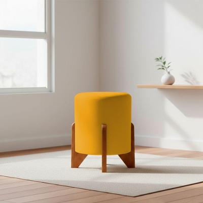 Puff Eloah Redondo Assento Espuma Revestimento Suede Castanho Clique & Decore