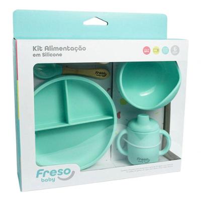 Kit Alimentação Bebê Freso Baby com Ventosa e Talheres Verde
