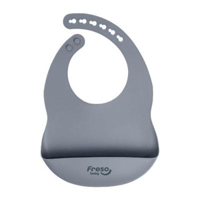 Babador Silicone BLW com Bolso Canguru e Fecho Ajustável Cinza Freso