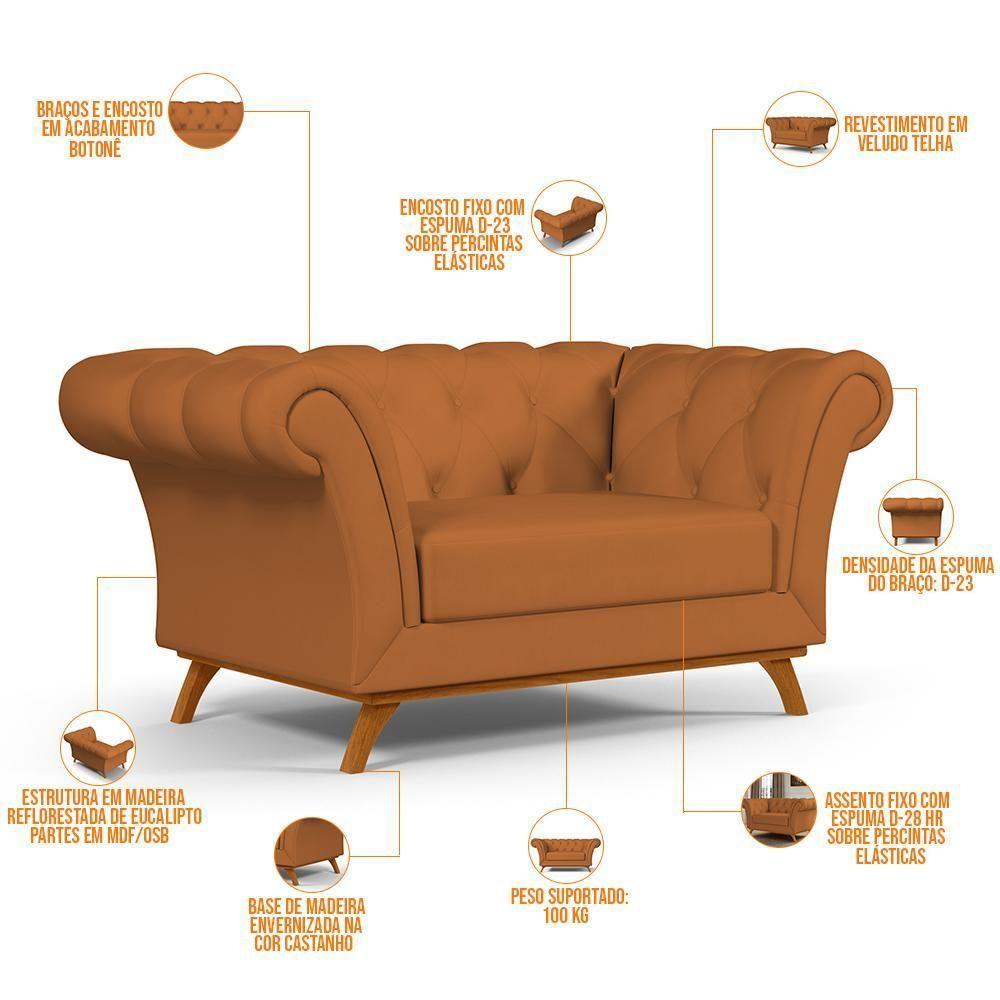 Sofá 2 Lugares Império 150 Cm Veludo Telha C-262 - 5
