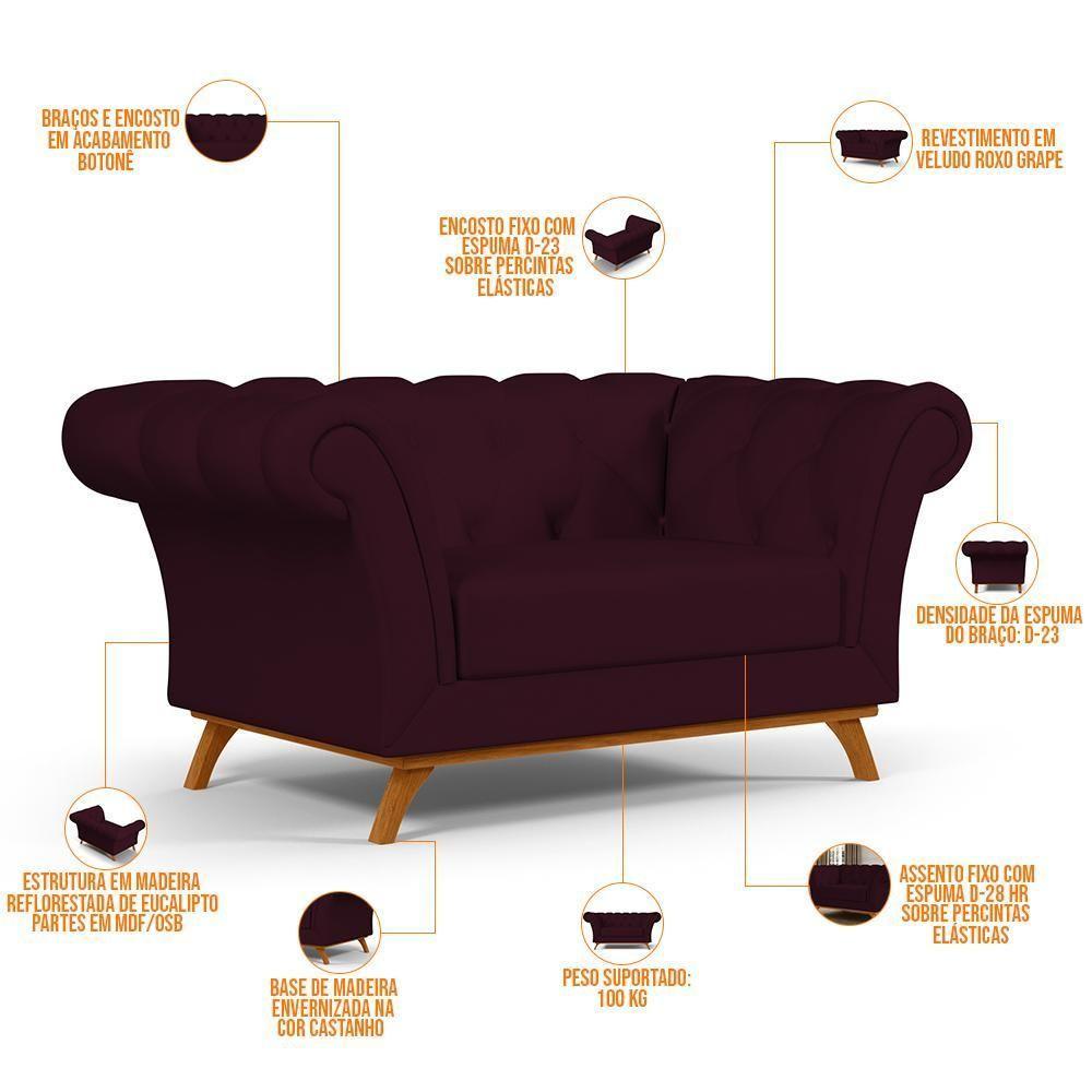 Sofá 2 Lugares Império 150 Cm Veludo Roxo Grape C-292 - 5