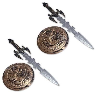 2 Kits Medieval Espada Escudo Guerreiro De Combate Infantil Espada Morcego Prata