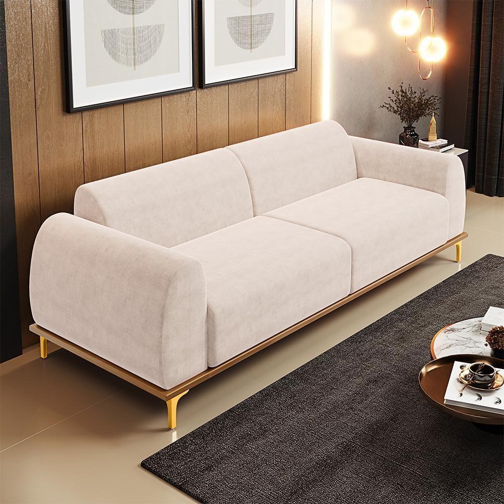 Sofá 03 Lugares Kiev 210 Cm Veludo Bege C-309 - 7