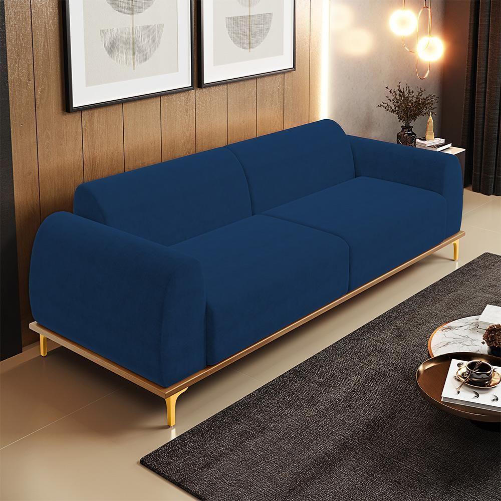Sofá 03 Lugares Kiev 210 Cm Veludo Azul Marinho C-304 - 7