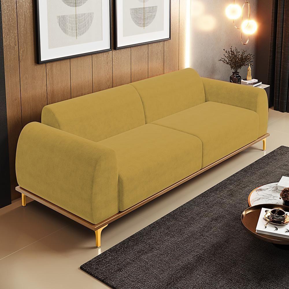 Sofá 03 Lugares Kiev 230 Cm Veludo Mostarda C-260 - 7