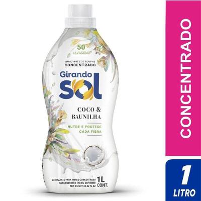 Amaciante Concentrado para Roupas Delicadas Coco com Baunilha 1L Girando Sol Rendimento Até 50