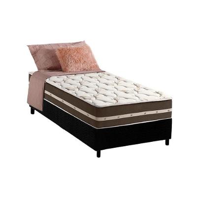 Cama Box com Colchão Solteiro Suede Black Euro Pillow Molas Bonnel Anjos