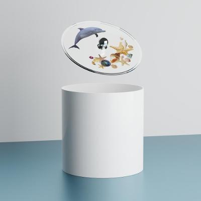 Lixeira Decorada Golfinho e Estrela do Mar 6,2L Plástico Abertura Manual Branco Pontto Lavabo 20CM