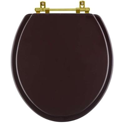 Assento Sanitário Universal Oval Resina Plástica Parafusado com Ferragem Dourada Marrom Café Pontto