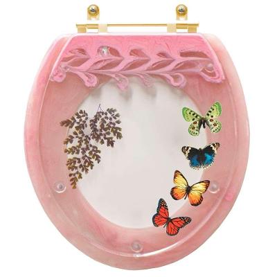 Assento Sanitário Convencional Oval Resina Plástica com Ferragem Dourada Almofadado Rosa Quartzo