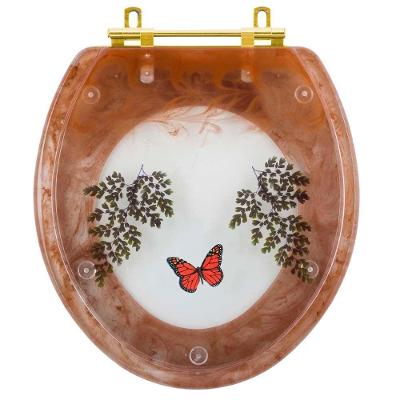 Assento Sanitário Oval Resina Plástica Fechamento Convencional Decorado Borboleta Vermelha